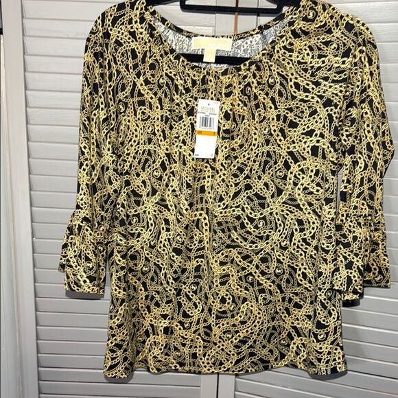 Michael Kors Yellow and Black Flutter Sleeve Blouse - Picture 8 of 8